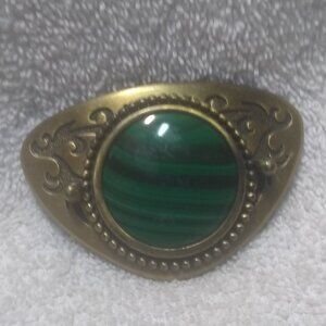 Green Black Wavy Stone Jade Color In Gold Engraved Frame Buckle Great Shape